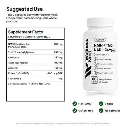 AgeAura Supplement Facts and quality - Non-GMO, vegan, gluten-free, no additives